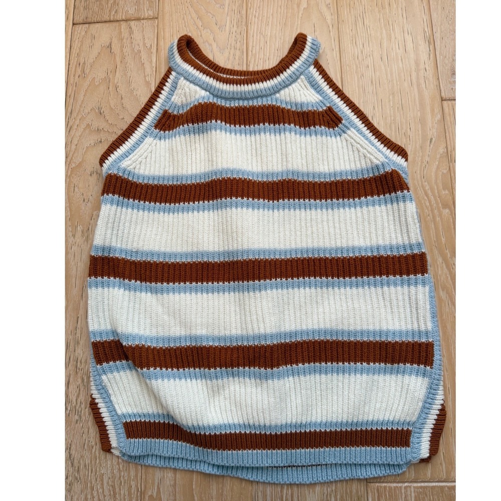 FRESHMAN Womens Halter Top Striped Knit Coastal Boho Retro Size L 70s